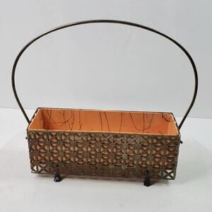 Mid Century Modern Salt Pepper Holder Metal Lattice w/ Plastic Insert 10 Inch